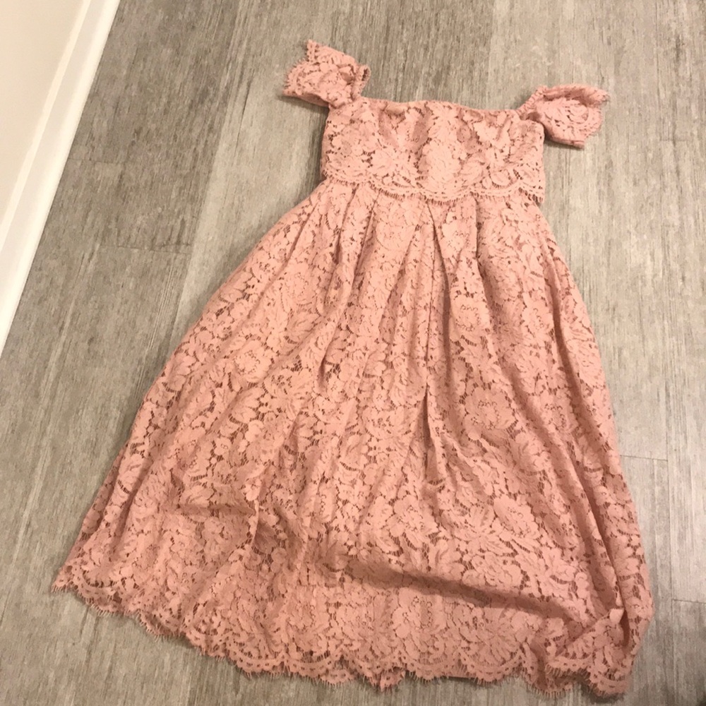 ASOS light pink off shoulder lace midi dress, 4